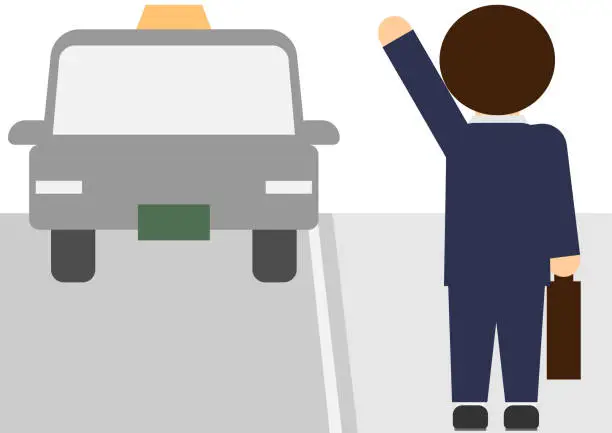 Vector illustration of Image material of an office worker stopping a taxi