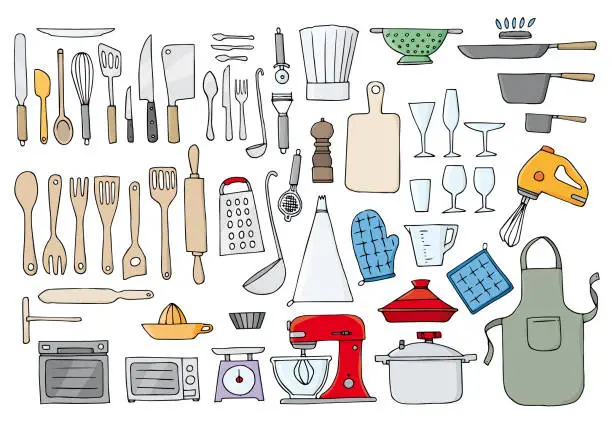 Vector illustration of Kitchen utensils pictographs