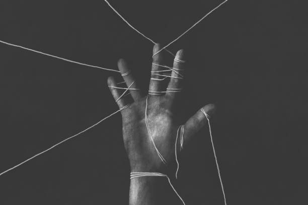 istock Illustration of a black tied hand, surreal abstract minimal concept 2080402186