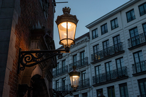 Streetlight with dusk sky, night lighting, architecture construction