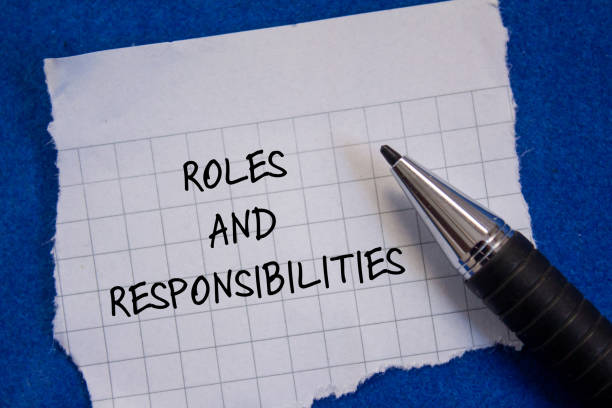 istock Roles and responsibilities words written on torn paper piece with blue background 2080418065