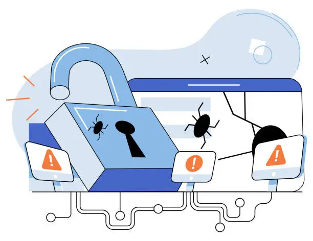 Vector illustration of Malware spyware virus. Online safety relies on robust security systems and user awareness