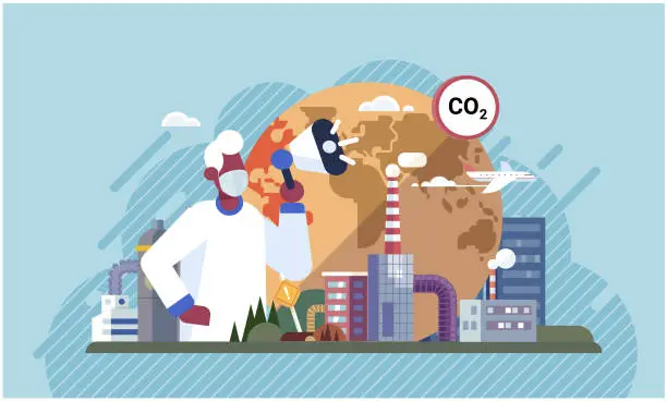 Vector illustration of Industrial pollution. Vector. Trash emission contributes to both land and air pollution