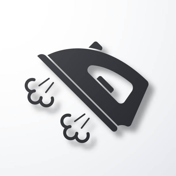 Steam iron. Icon with shadow on white background Black icon of "Steam iron" with a shadow isolated on a blank background. Vector Illustration (EPS file, well layered and grouped). Easy to edit, manipulate, resize or colorize. Vector and Jpeg file of different sizes. iron steam stock illustrations