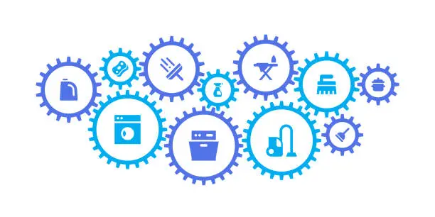 Vector illustration of Gear mechanism and housework icons