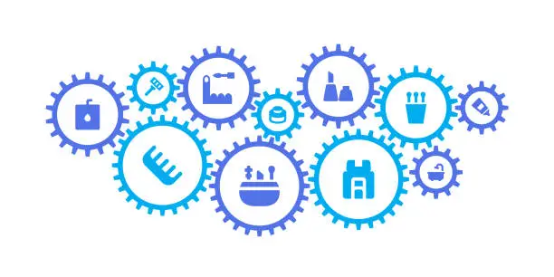 Vector illustration of Gear mechanism and personal care icons