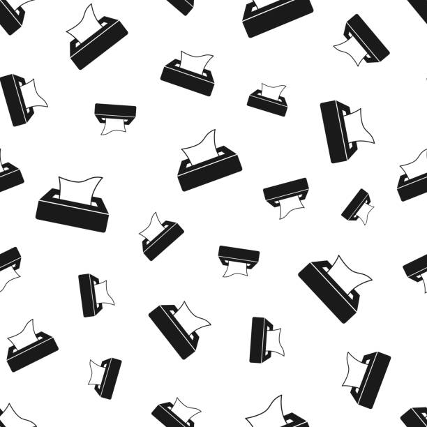 Tissue box. Seamless pattern. Icons on white background Seamless pattern with a icon of "Tissue box". Black icon isolated on a blank background. Vector Illustration (EPS file, well layered and grouped). Easy to edit, manipulate, resize or colorize. Vector and Jpeg file of different sizes. tissue box pattern stock illustrations