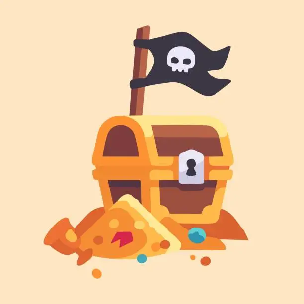 Vector illustration of treasure chest icon in flat style isolated on cream background