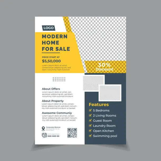 Vector illustration of Real estate flyer template for selling home propert and rent. leaflet, brochure.