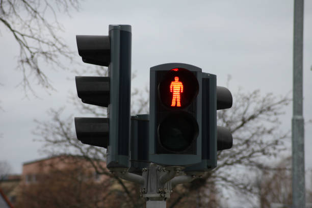 Portrait shot of the traffic light (RED) on the street