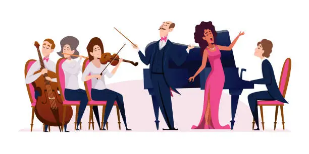 Vector illustration of Orchestra band. classical musicians vector cartoon people