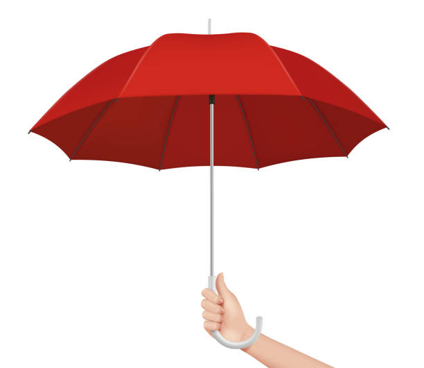 parasol w ręku ludzie trzymający czerwony parasol wektorowy realistyczny szablon ilustracji - insurance rain insurance agent umbrella stock illustrations