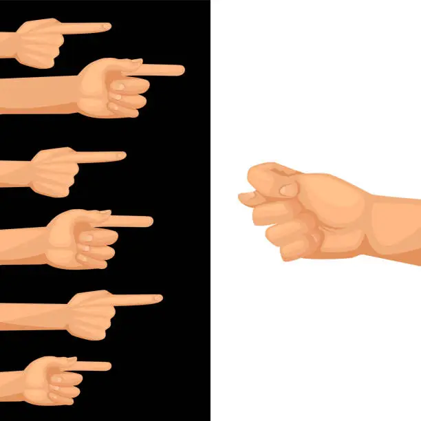 Vector illustration of Hands gestures different hands pointing to one