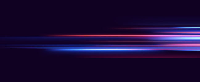 Horizontal neon lines.Blue speed lines.Motion light effect.Vector. red.Vector illustration of a blue color. Light effect. Abstract laser beams of light. Chaotic neon rays of light
