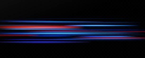 ilustrações, clipart, desenhos animados e ícones de horizontal neon lines.blue speed lines.motion light effect.vector. red.vector illustration of a blue color. light effect. abstract laser beams of light. chaotic neon rays of light . - strip club