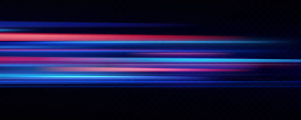 ilustrações, clipart, desenhos animados e ícones de horizontal neon lines.blue speed lines.motion light effect.vector. red.vector illustration of a blue color. light effect. abstract laser beams of light. chaotic neon rays of light . - strip club