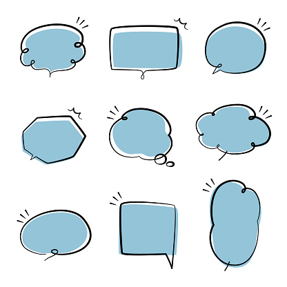 Blue color speech bubble balloon, icon sticker memo keyword planner text box banner, flat design vector illustration