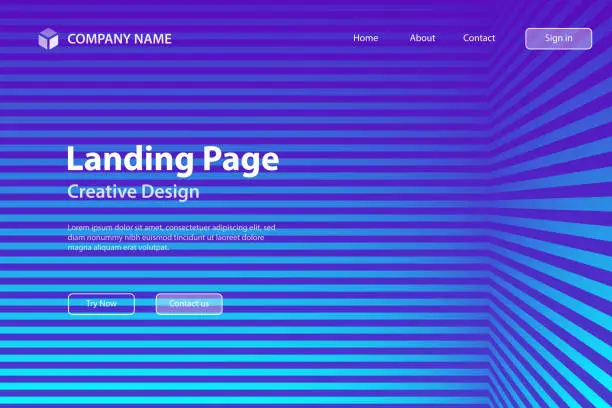 Vector illustration of Landing page Template - Abstract striped background - Trendy Blue gradient