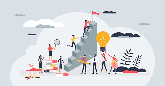 Progress In Life Personal Growth And Progress With Potential Success Tiny Person Concept ...