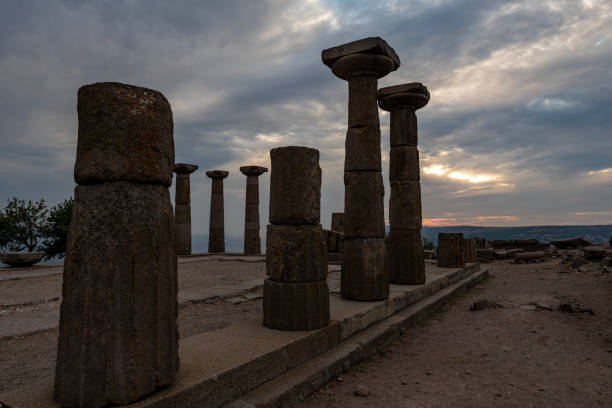The Temple of Athena ruin in Assos Ancient City. The temple in Assos was built in 530 BC on the highest place of the Acropolis. Canakkale, Turkey.
