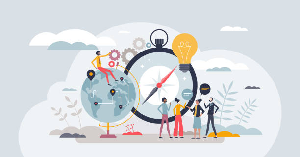 Teamwork and collaboration for effective business growth tiny person concept Teamwork and collaboration for effective business growth tiny person concept. Partnership, unity and work colleagues support for global trade improvement and job management vector illustration. supplier relationship management stock illustrations