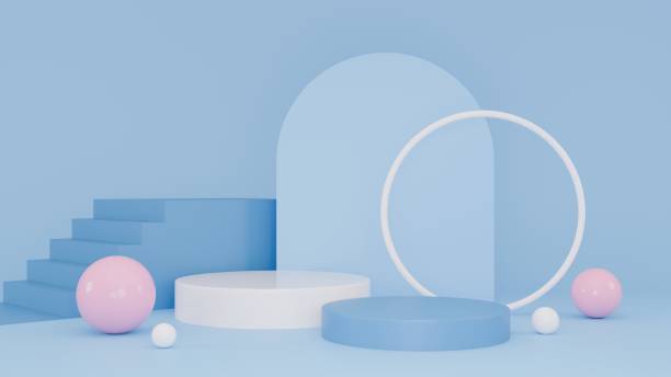 istock 3D Rendering abstract blue and pink background with white podium 2080551424