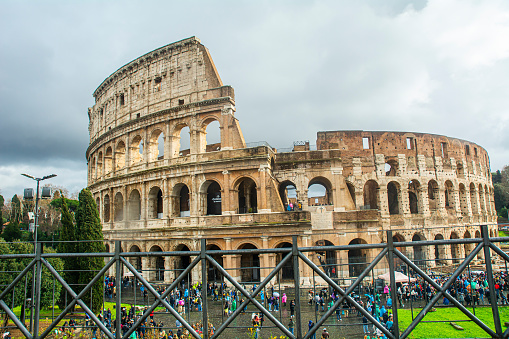 February 11, 2024, Rome, Italy, Iconic interior of the Colosseum, with tourists from the whole world