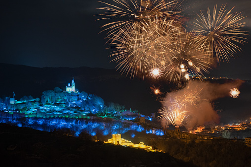 3rd of March,Sound and light and fireworks show, Tsarevets fortress, Veliko Tarnovo city, on the occasion of the Liberation day of Bulgaria