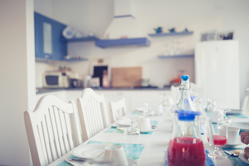 Kitchen table served for breakfast