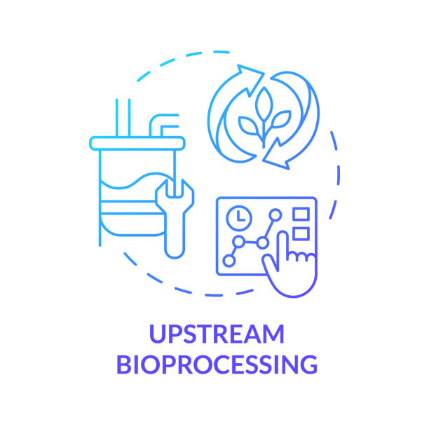 Upstream bioprocessing blue gradient concept icon Upstream bioprocessing blue gradient concept icon. Selective breeding, bioprocess development. Agricultural conditions. Round shape line illustration. Abstract idea. Graphic design. Easy to use upstream stock illustrations