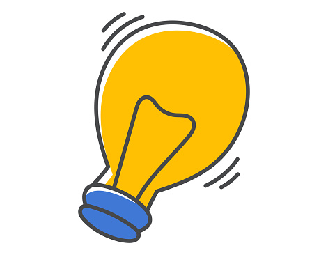 Vector doodle icon of incandescent light bulb.