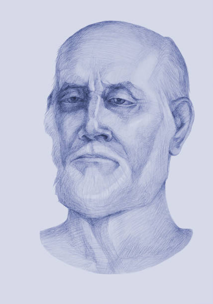 istock illustration pencil drawing portrait of an elderly man with a gray beard on a blue  background 2080624705