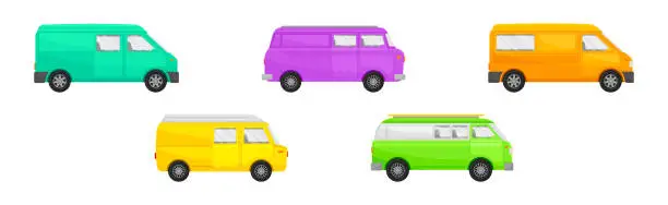 Vector illustration of Bright Van as Road Vehicle and Transportation Vector Set