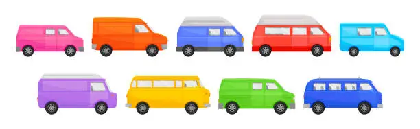 Vector illustration of Bright Van as Road Vehicle and Transportation Vector Set