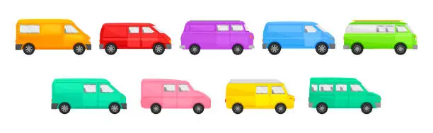 Vector illustration of Bright Van as Road Vehicle and Transportation Vector Set