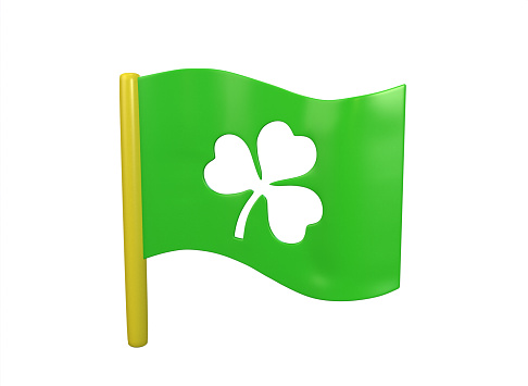 cartoon flag with clover on a white background 3D rendering.