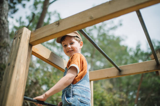 Cute child playing at  playground