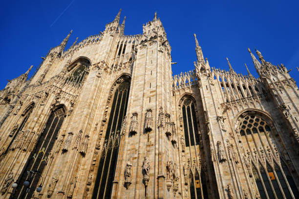 Bottom side view of the Milan Cathedral, (Lombardy - Italy).