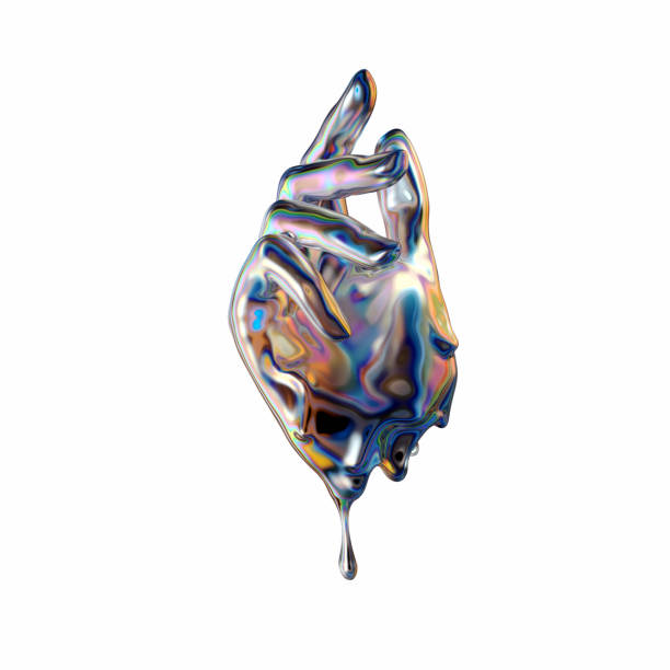 istock 3d Art holographic abstract futuristic design idea. Hand gesture liquid metallic texture isolated on a black background 3d rendering concept. 2080692434