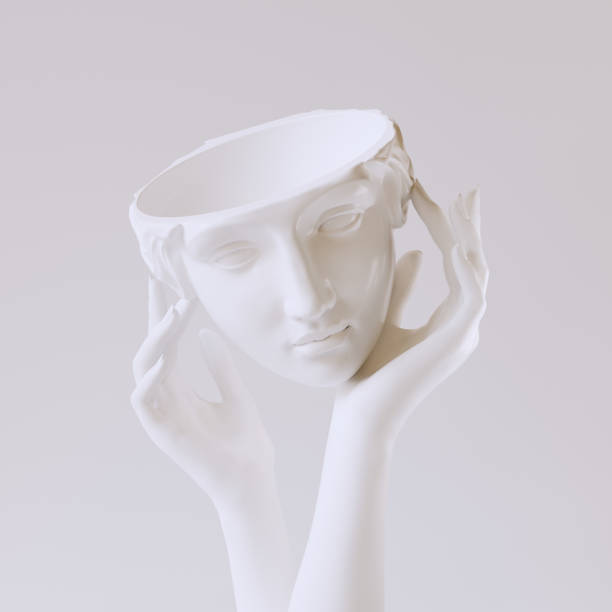 istock Open woman head sculpture in hands, psychology and conscious concept, 3d rendering, 2080692971