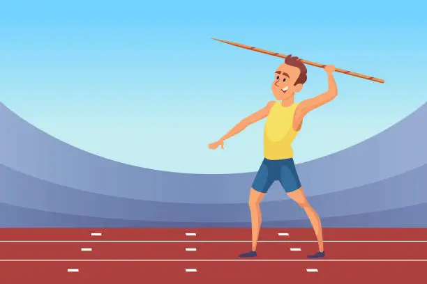 Vector illustration of Javelin throwing olympic sport game man holding spear