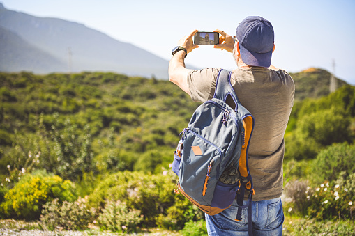 Mature adult man traveler