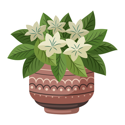 Trendy home cute plant in flower pot pack icons. Houseplant or flower in pot modern vector illustration. Green plant growing in a pot. Potted plant icon.