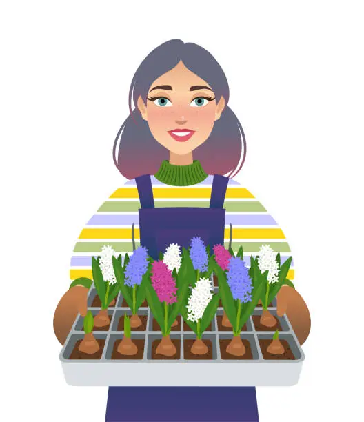 Vector illustration of Young woman gardener