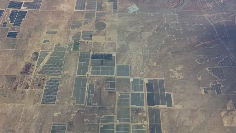 Renewable energy power plants. Top aerial drone view of the Solar Star plants in Rosamond California. United States