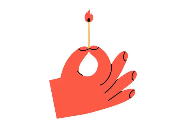 Vector illustration of Hand holding burning match illustration