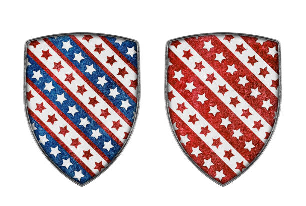 Metal shield with stars and stripes isolated on white background
