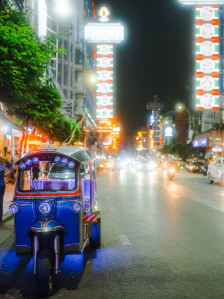Nightlife and traffic  in Chinatown district in Bangkok