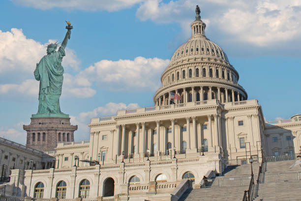 istock Statue of Liberty and Washington Capitol 2080834125