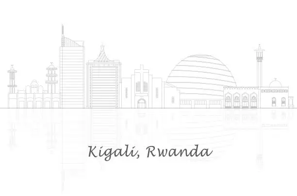 Vector illustration of Outline Skyline panorama of city of Kigali, Rwanda